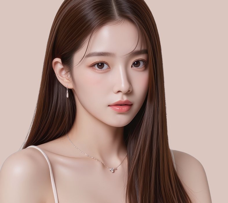 연분홍 베이지 바탕, 긴 생머리 모델 정면